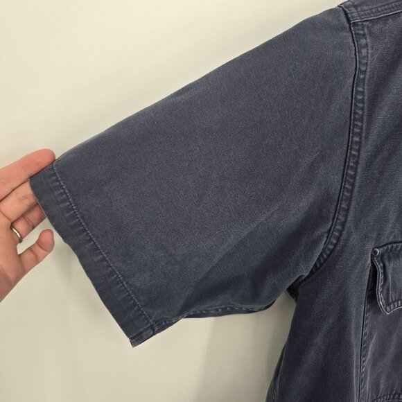 Cabelas Mens Large Tall blue stonewash canvas button up utility short sleeve - Picture 2 of 8